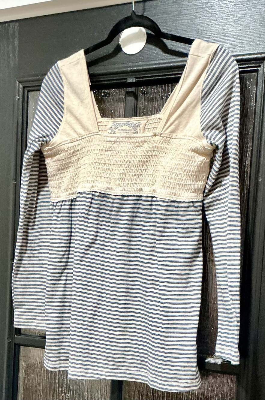 No Boundaries Smocked Long Sleeve Babydoll Top Size XL 15/17 Striped